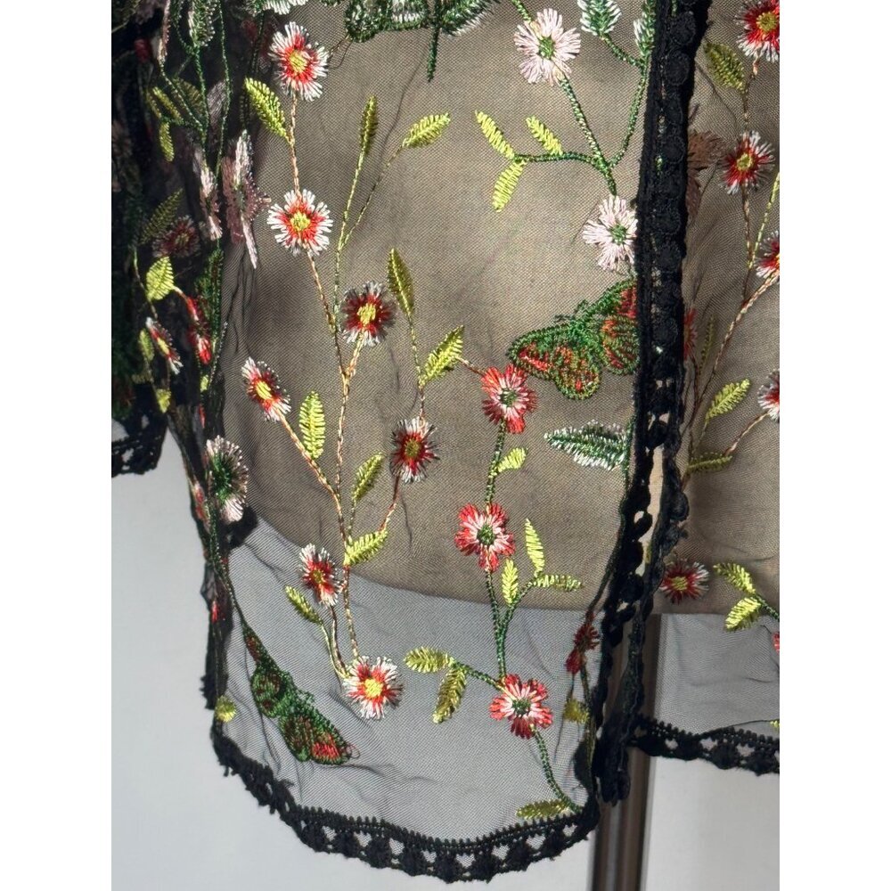 Rabbit‎ Rabbit Rabbit Cardigan Women 3X Black Floral Embroidered Mesh Cardigan - Picture 8 of 12